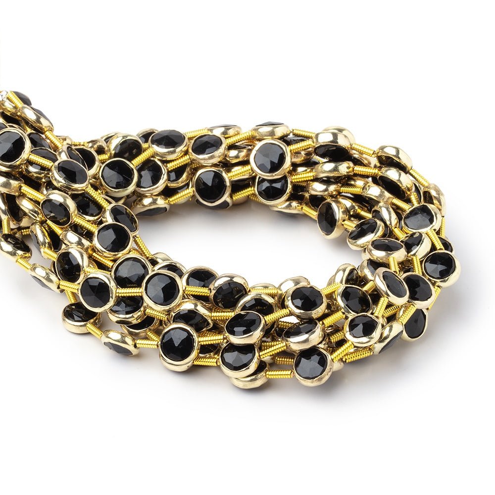 6.5mm Vermeil Bezel Black Onyx Faceted Coin Strand 20 Beads