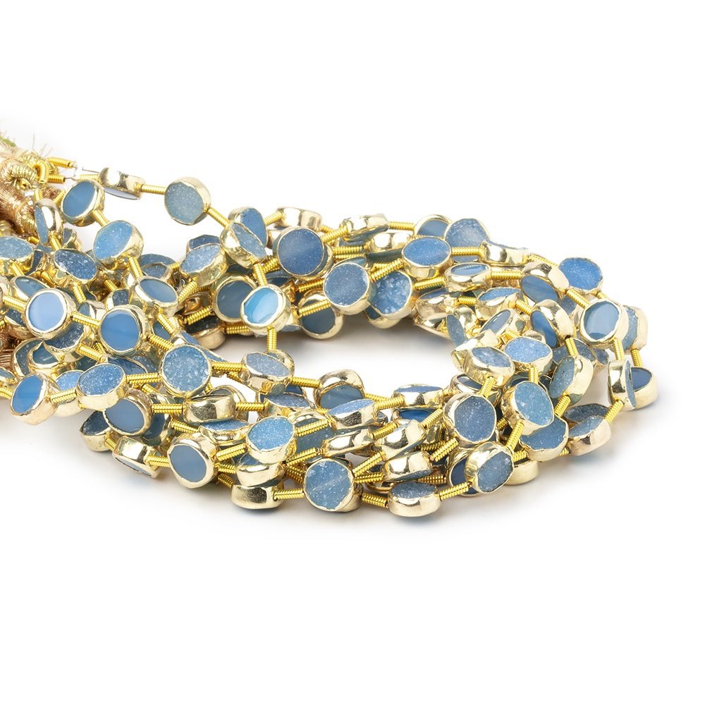 6.5mm Vermeil Bezel Blue Drusy Coin Strand 19 Beads