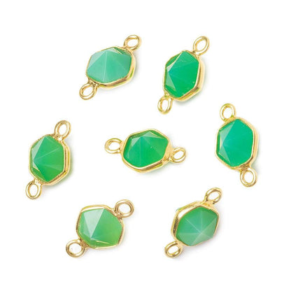 6.5mm Vermeil Bezel Green Onyx Hexagon double pavilion facet Connector 1 piece