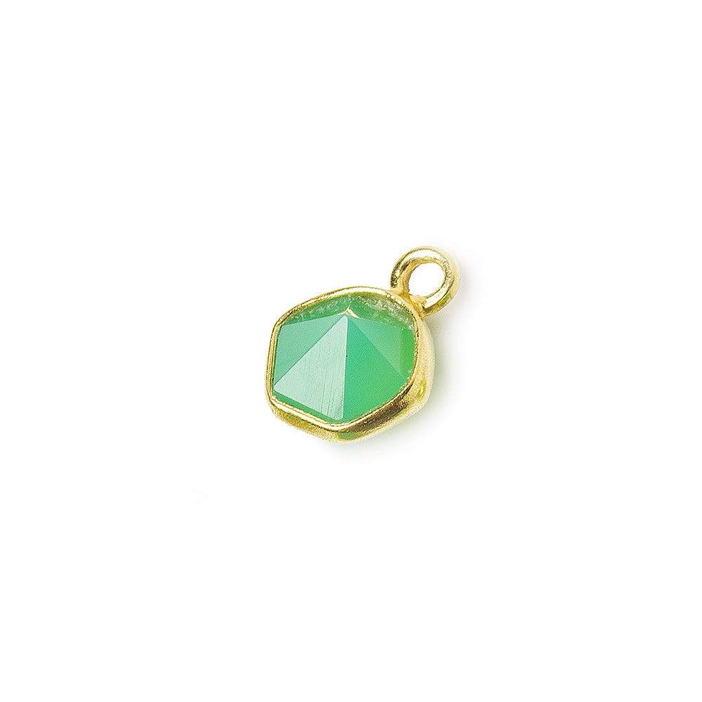 6.5mm Vermeil Bezel Green Onyx Hexagon double pavilion facet Pendant 1 piece