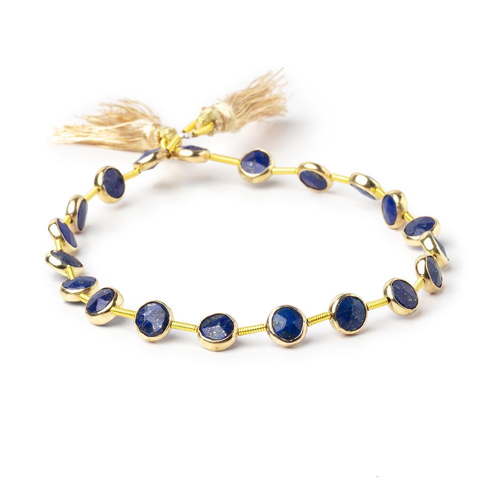 6.5mm Vermeil Bezel Lapis Lazuli Faceted Coin Strand 19 Beads