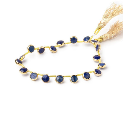 6.5mm Vermeil Bezel Lapis Lazuli Top Drill Faceted Coin Strand 19 Beads