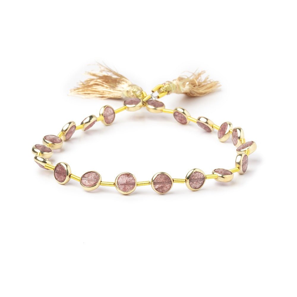 6.5mm Vermeil Bezel Strawberry Quartz Faceted Coin Strand 19 Beads