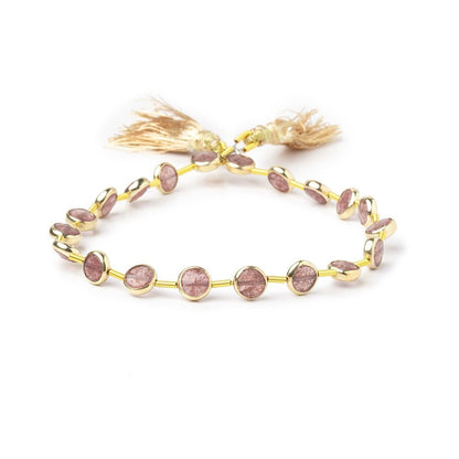 6.5mm Vermeil Bezel Strawberry Quartz Faceted Coin Strand 19 Beads
