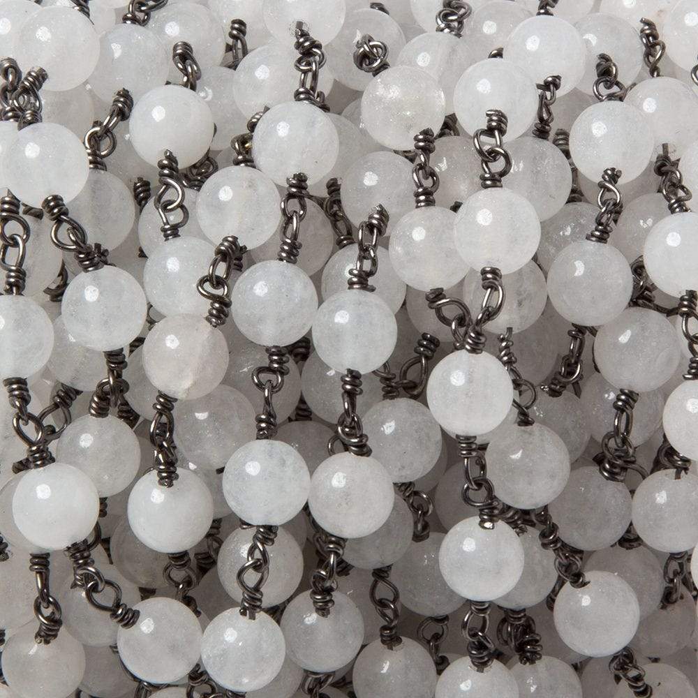6.5mm White Jade plain round Black Gold plated Chain by the foot 24 pieces