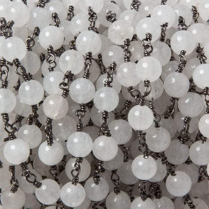 6.5mm White Jade plain round Black Gold plated Chain by the foot 24 pieces