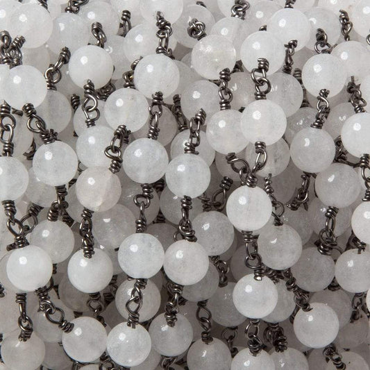 6.5mm White Jade plain round Black Gold plated Chain by the foot 24 pieces