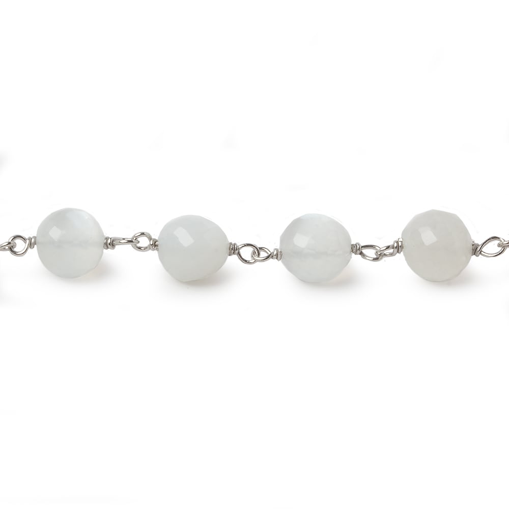6.5mm White Moonstone faceted round .925 Silver Chain by the foot 24 pieces