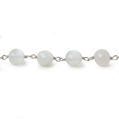 6.5mm White Moonstone faceted round .925 Silver Chain by the foot 24 pieces