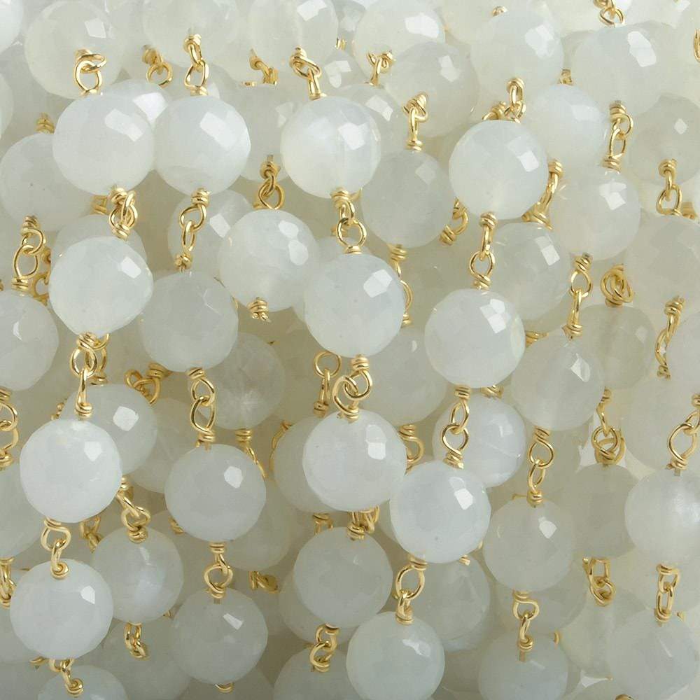 6.5mm White Moonstone faceted round Vermeil Chain by the foot 24 pieces