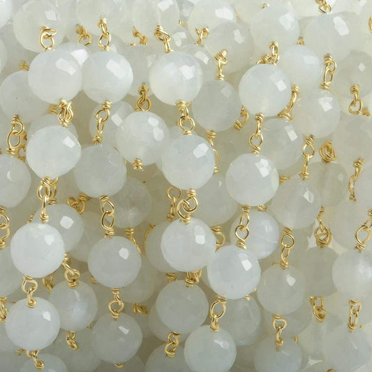 6.5mm White Moonstone faceted round Vermeil Chain by the foot 24 pieces