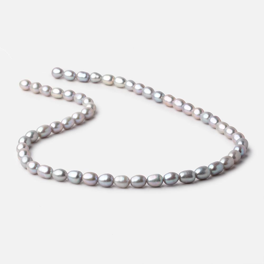 8x6mm Silver Straight Drilled Oval Freshwater Pearls 15 inch 52 Beads