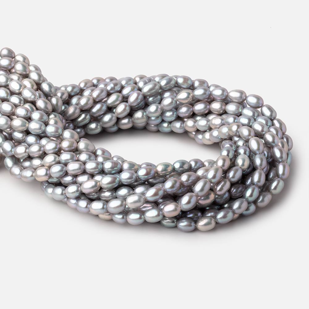 8x6mm Silver Straight Drilled Oval Freshwater Pearls 15 inch 52 Beads