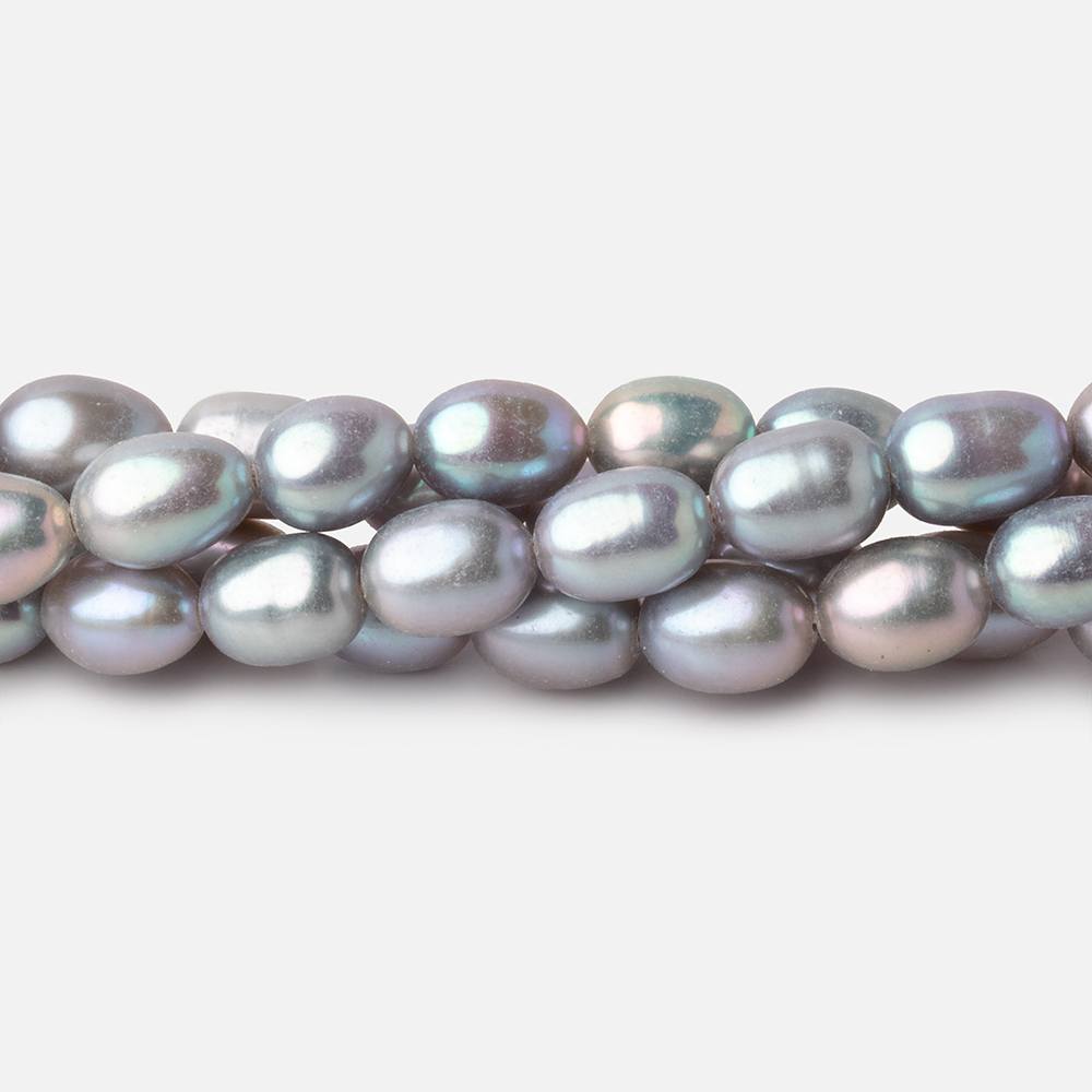 8x6mm Silver Straight Drilled Oval Freshwater Pearls 15 inch 52 Beads