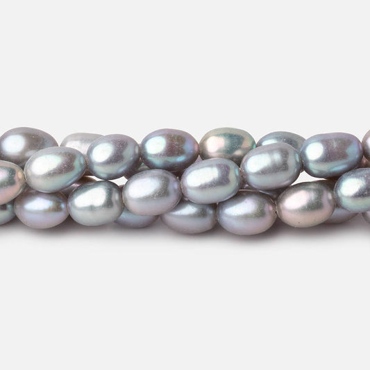 8x6mm Silver Straight Drilled Oval Freshwater Pearls 15 inch 52 Beads