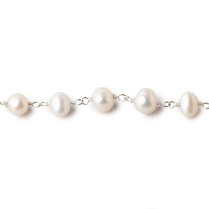 6.5x5mm Off White Side Drilled Oval Pearl .925 Silver Chain by the foot 29 beads