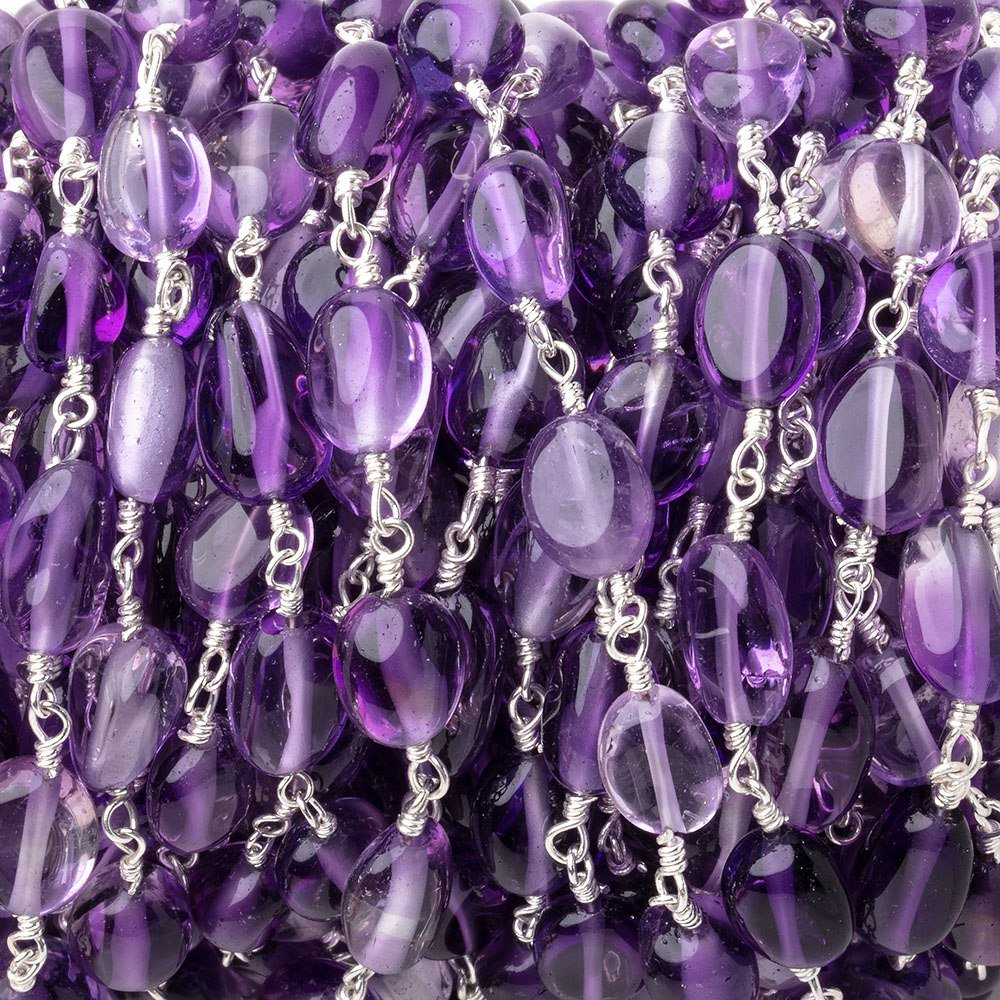 6.5x6.5-10x6.5mm Amethyst Plain Nuggets on Silver Plated Chain