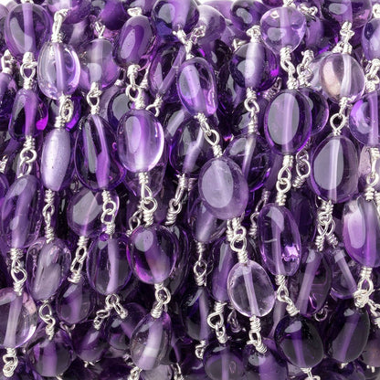 6.5x6.5-10x6.5mm Amethyst Plain Nuggets on Silver Plated Chain