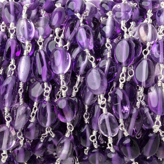 6.5x6.5-10x6.5mm Amethyst Plain Nuggets on Silver Plated Chain