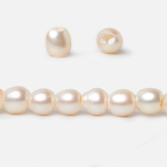 6.5x6.5mm Creamy White Straight Drilled Oval Large Hole pearls 8 inch 30 pieces AA