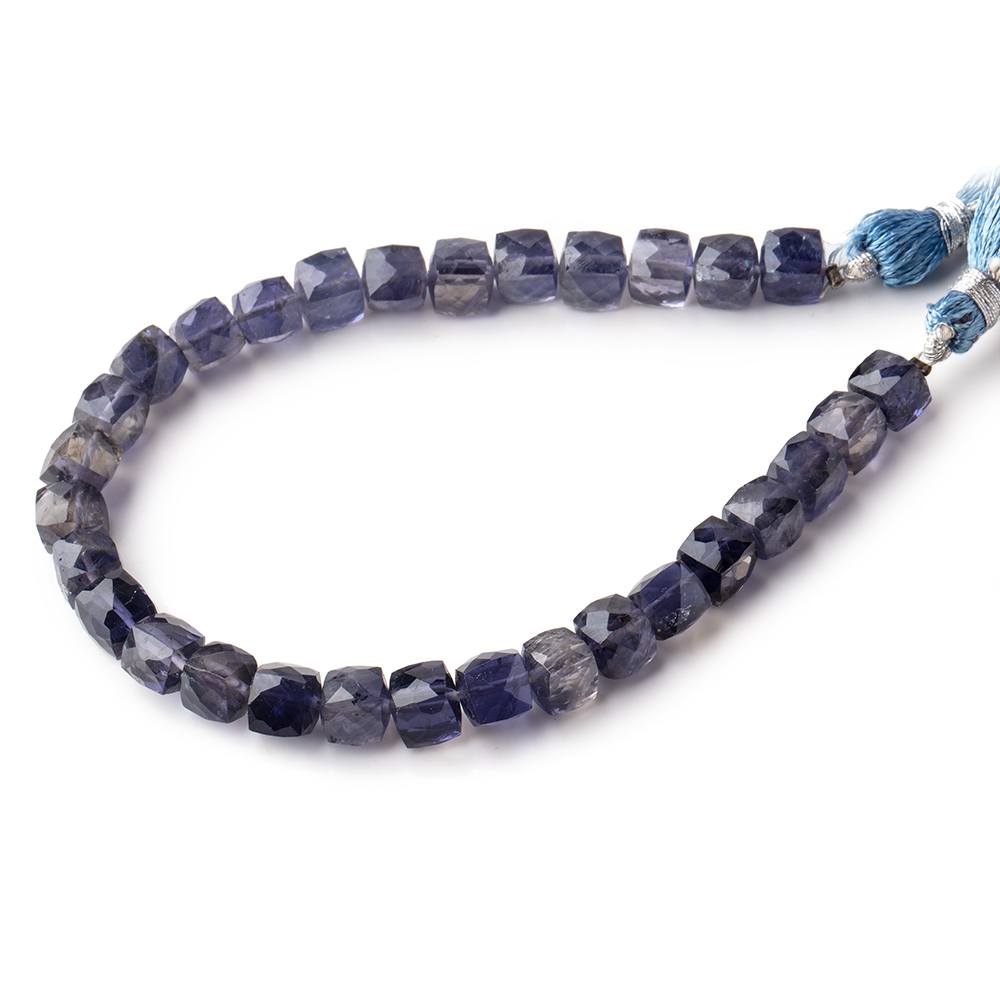 6.5x6.5mm Iolite faceted cubes 8 inch 30 beads AA
