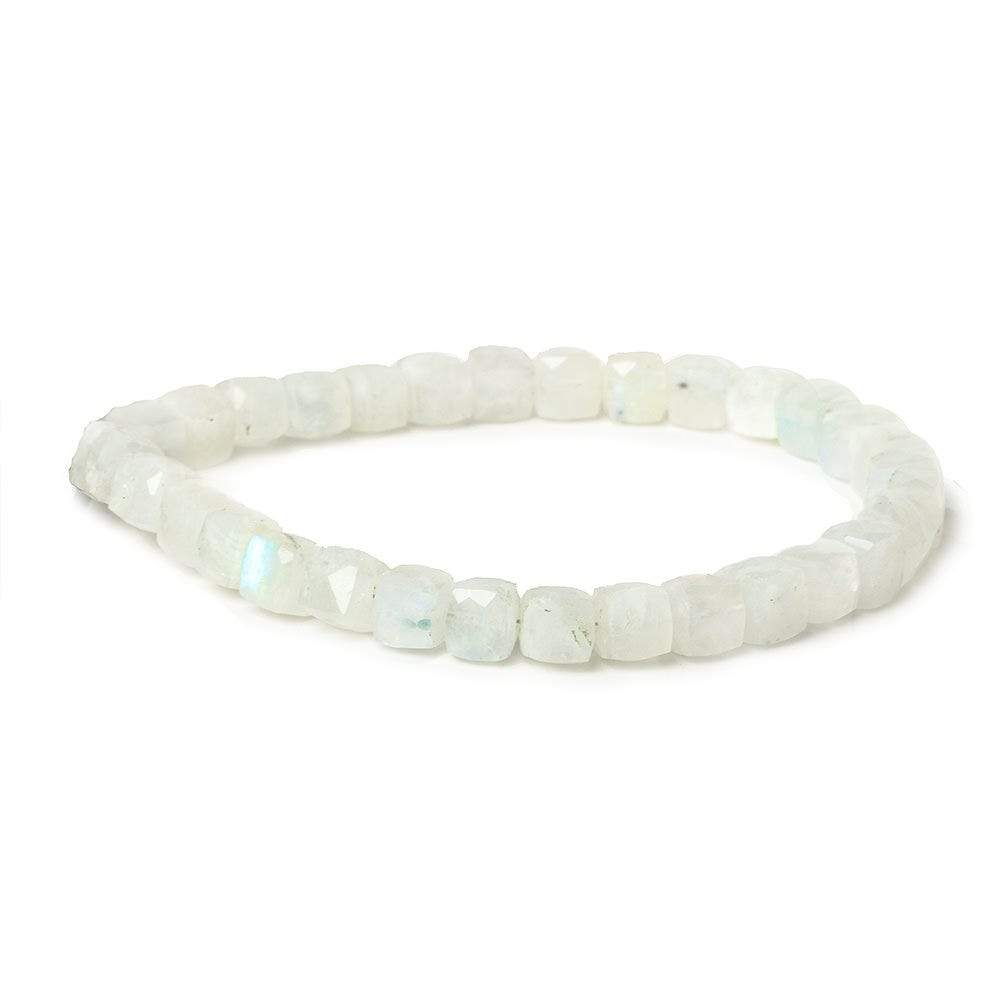 6.5x6.5mm Rainbow Moonstone faceted cubes 8 inch 30 beads AA