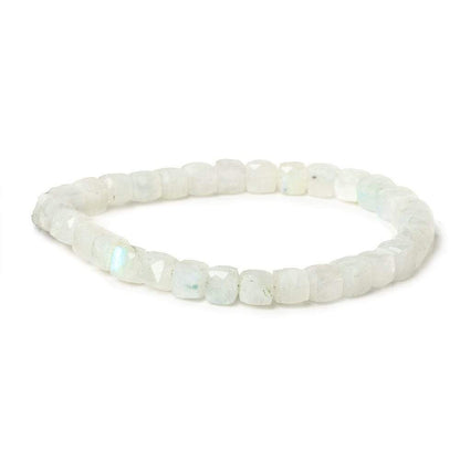 6.5x6.5mm Rainbow Moonstone faceted cubes 8 inch 30 beads AA