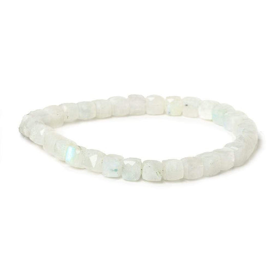 6.5x6.5mm Rainbow Moonstone faceted cubes 8 inch 30 beads AA
