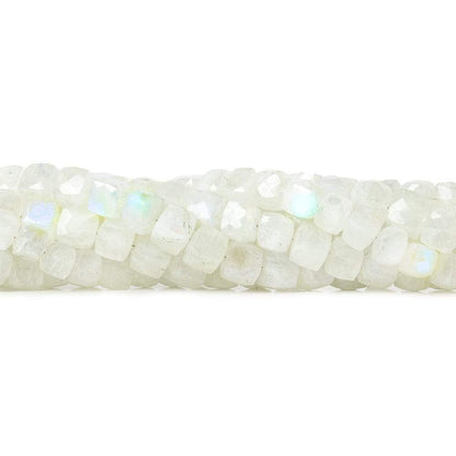 6.5x6.5mm Rainbow Moonstone faceted cubes 8 inch 30 beads AA