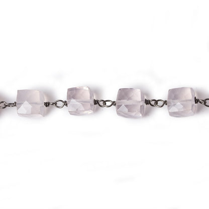 6.5x6.5mm Rose Quartz cube Black Gold plated .925 Silver Chain by the foot 26 pcs