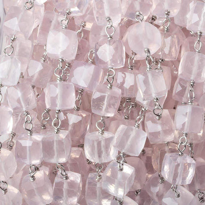 6.5x6.5mm Rose Quartz faceted cube Silver .925 Chain by the foot 26 pcs