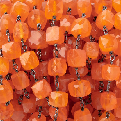 7-8mm Carnelian Faceted Cube Black Gold over Sterling Silver Chain