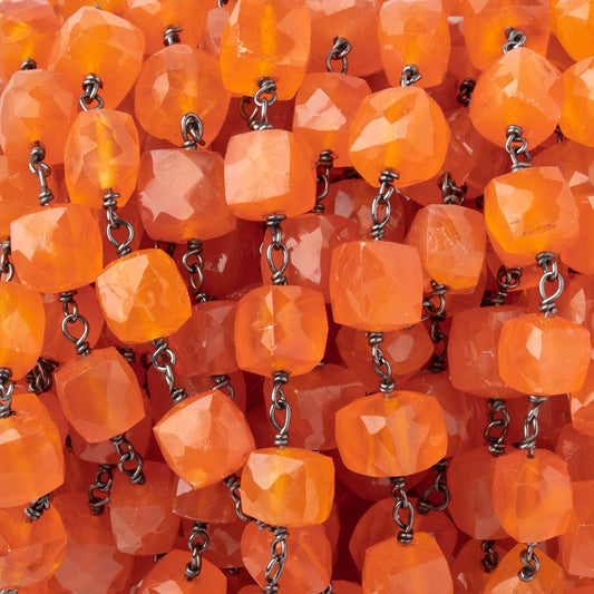 7-8mm Carnelian Faceted Cube Black Gold over Sterling Silver Chain