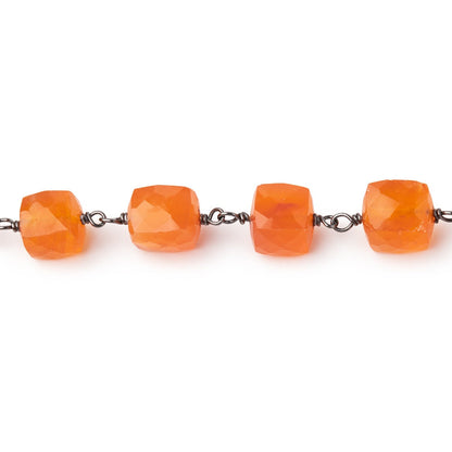 7-8mm Carnelian Faceted Cube Black Gold over Sterling Silver Chain