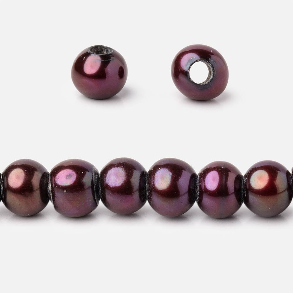 6-7mm Dark Wine Red Large Hole Off Round Freshwater Pearls 2.5mm ID 72 pcs