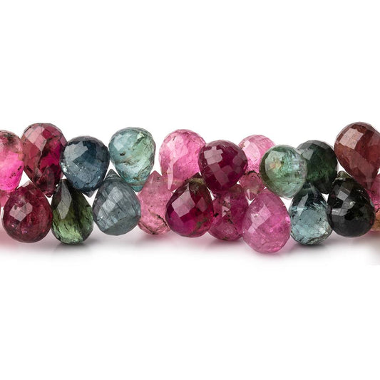 8x6mm Multi Color Tourmaline Faceted Tear Drop Beads 7 inch 73 pieces