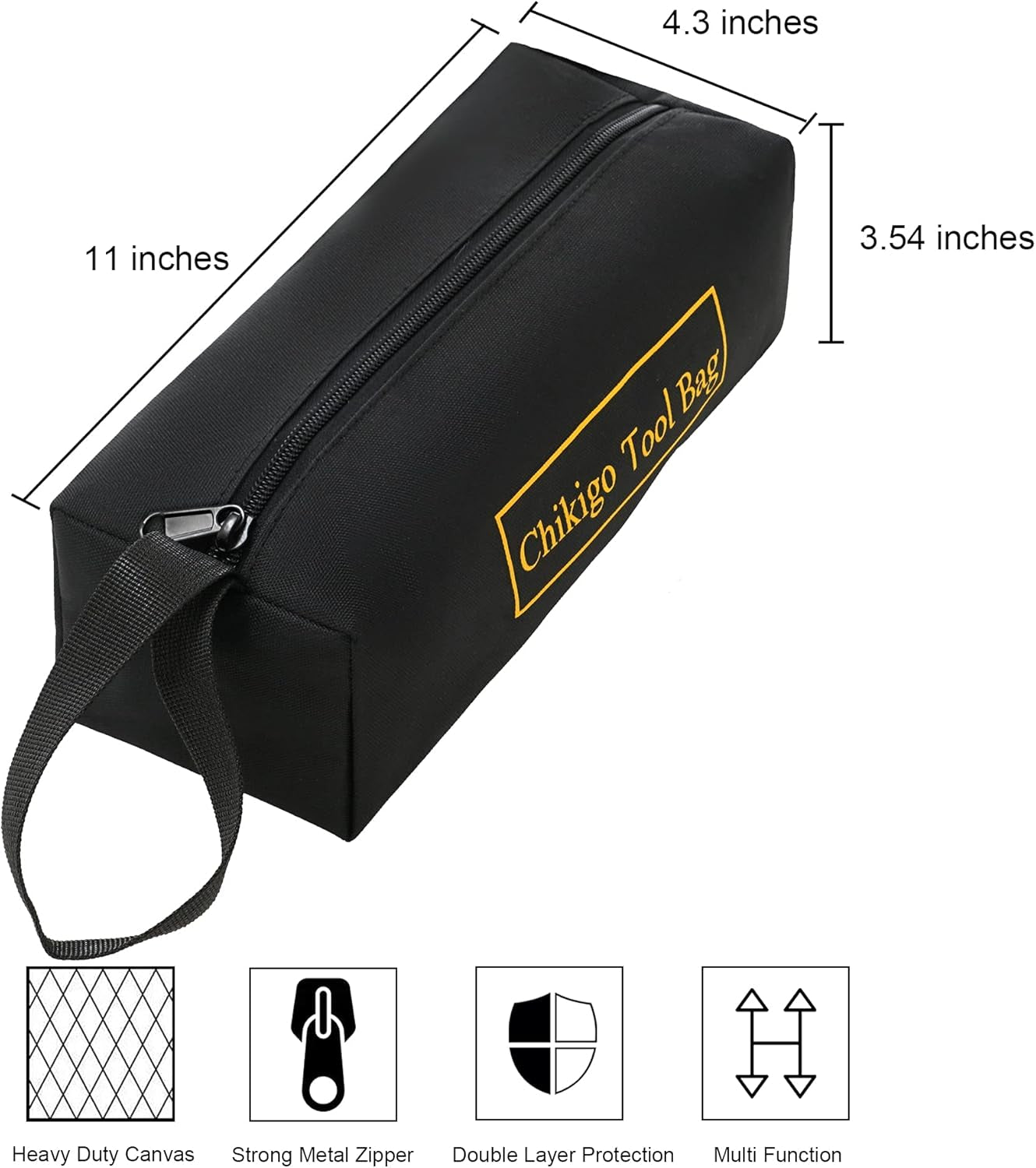 4-Pack Small Tool Bags with Zipper, Waterproof Tool Pouch Double Layer Tool Bag Organizer with Portable Handle, Multi-Purpose Black Tote Bag for Storage and Sorting (11 X 4.3 X 3.54 Inches)