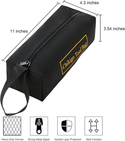 4-Pack Small Tool Bags with Zipper, Waterproof Tool Pouch Double Layer Tool Bag Organizer with Portable Handle, Multi-Purpose Black Tote Bag for Storage and Sorting (11 X 4.3 X 3.54 Inches)