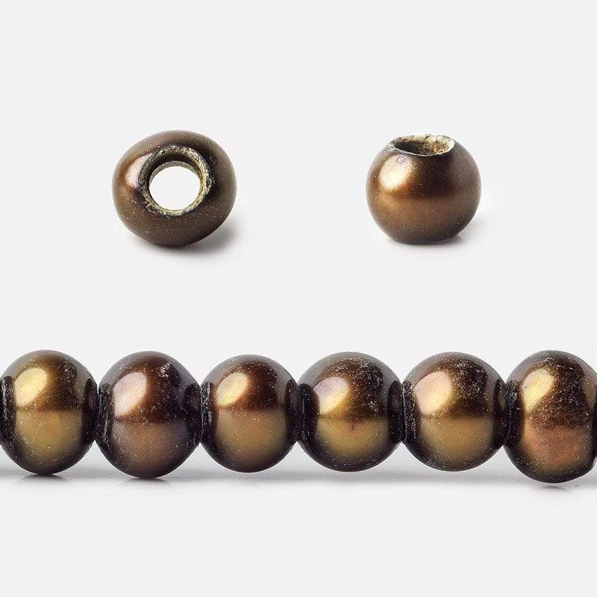 6mm - 7mm Bronze Large Hole Off Round Pearl 2.5mm drill hole, 15 inch, 75 pieces