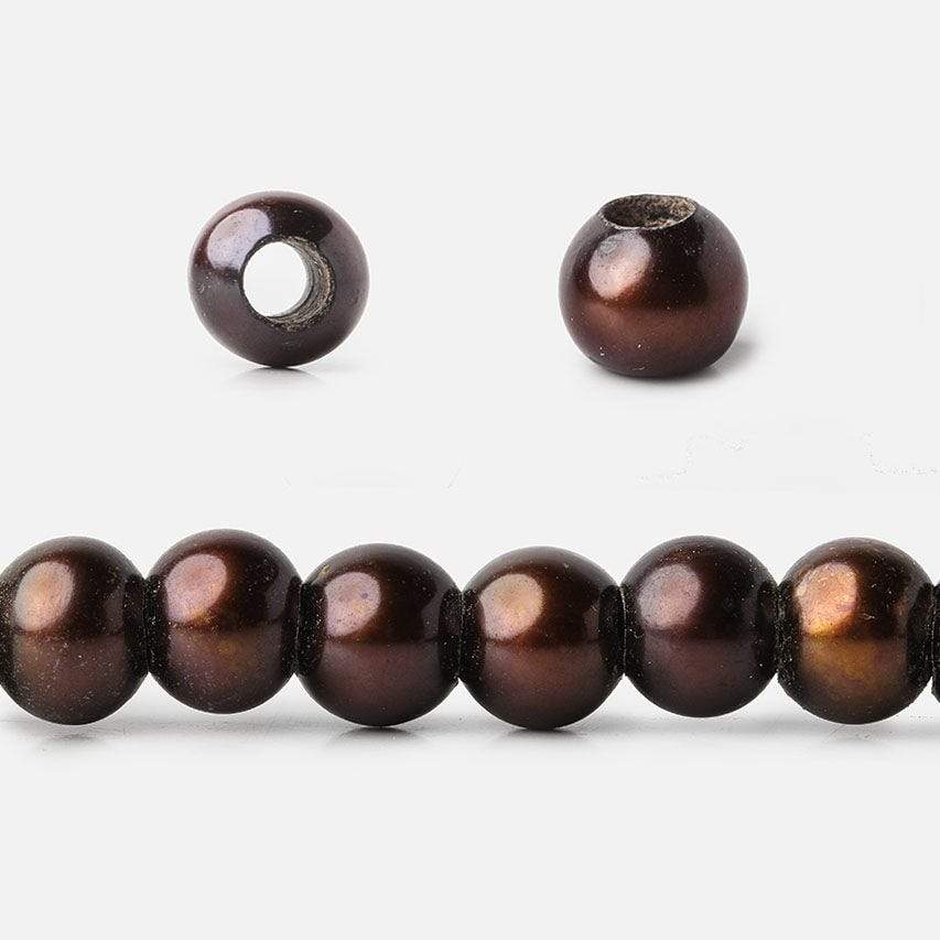 6mm - 7mm Chestnut Large Hole Off Round Pearl 2.5mm drill hole, 15 inch, 75 pieces