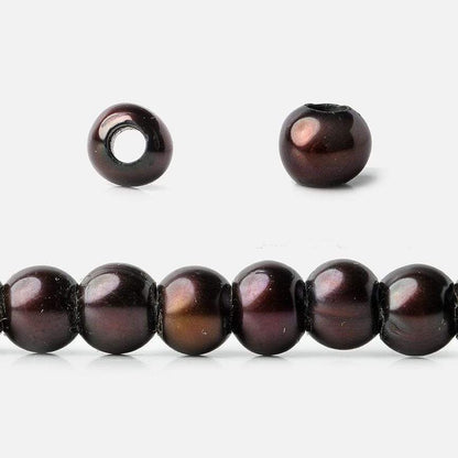6mm - 7mm Raspberry Chocolate Large Hole Off Round Pearl 2.5mm drill hole, 15 inch, 75 pieces