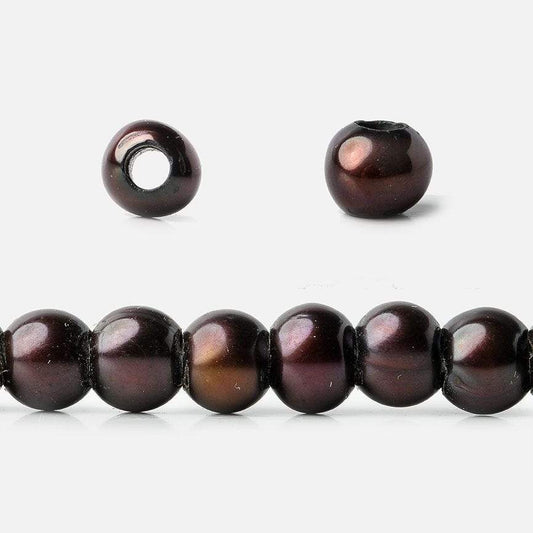 6mm - 7mm Raspberry Chocolate Large Hole Off Round Pearl 2.5mm drill hole, 15 inch, 75 pieces