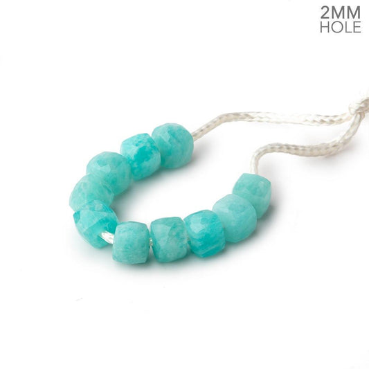 6mm Amazonite 2mm Large Hole Faceted Cube Beads Set of 10