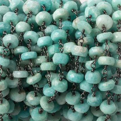 6mm Amazonite faceted rondelle Black Gold plated Chain by the foot 30 beads