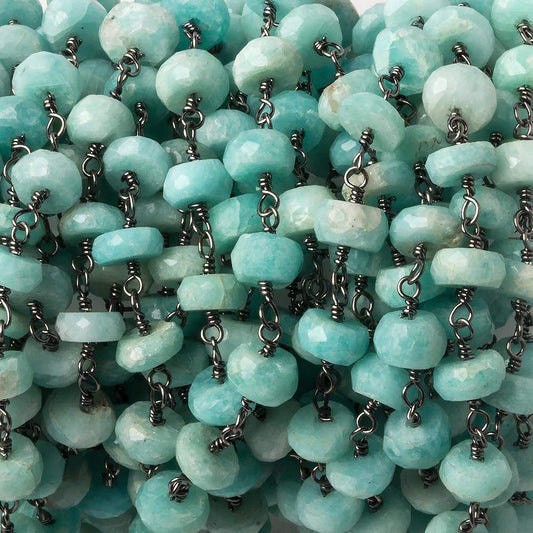6mm Amazonite faceted rondelle Black Gold plated Chain by the foot 30 beads