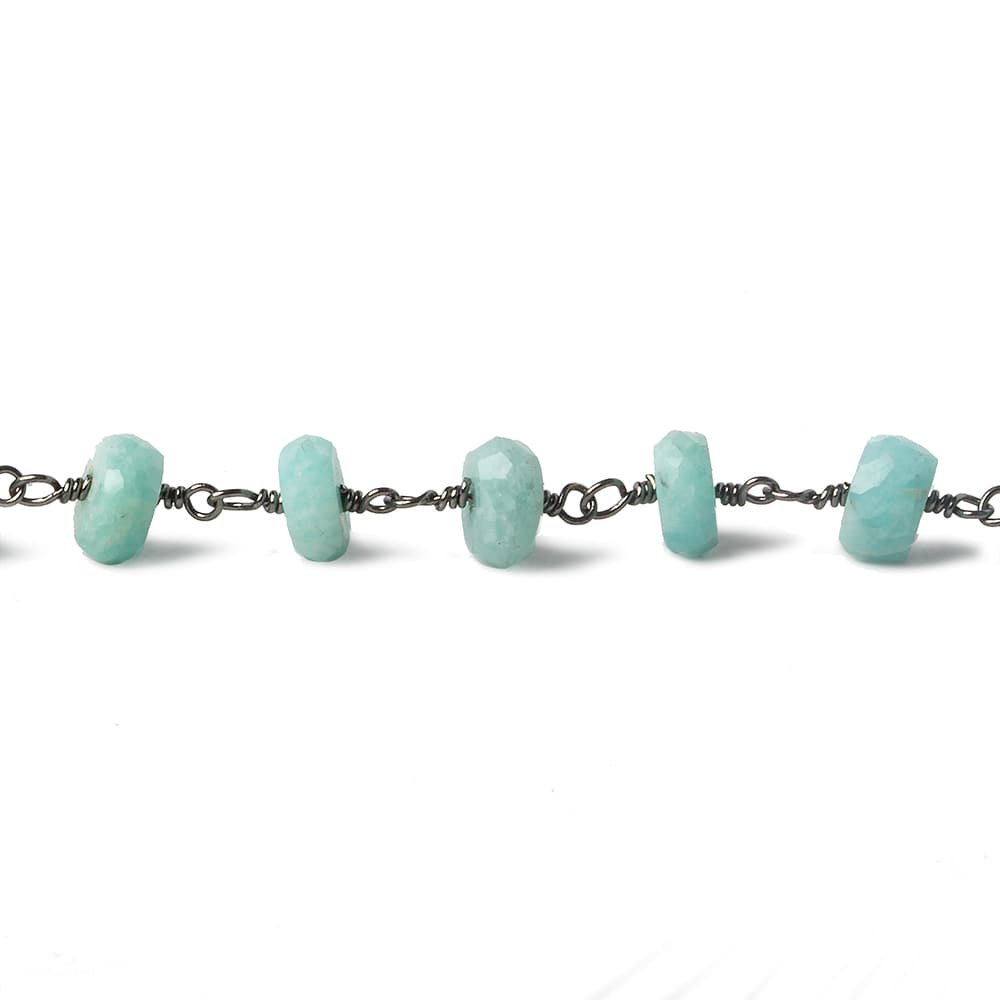 6mm Amazonite faceted rondelle Black Gold plated Chain by the foot 30 beads