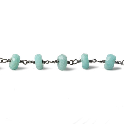 6mm Amazonite faceted rondelle Black Gold plated Chain by the foot 30 beads