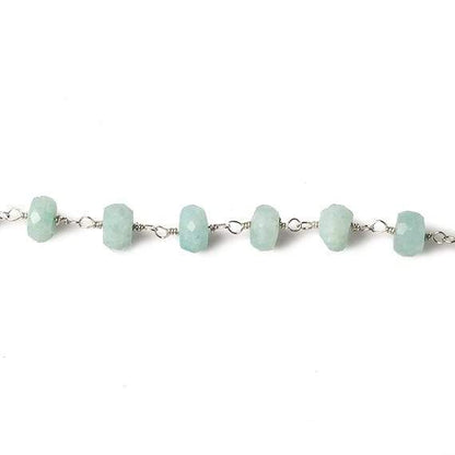 6mm Amazonite faceted rondelle Silver Chain by the foot 30 pcs