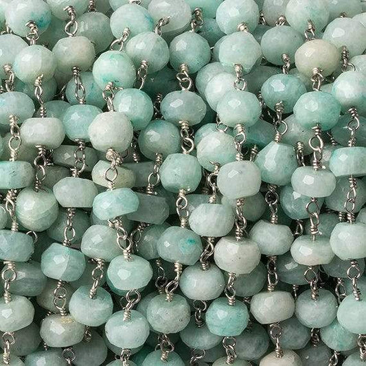 6mm Amazonite faceted rondelle Silver Chain by the foot 30 pcs