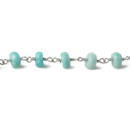 6mm Amazonite faceted rondelle Silver plated Chain by the foot 30 beads
